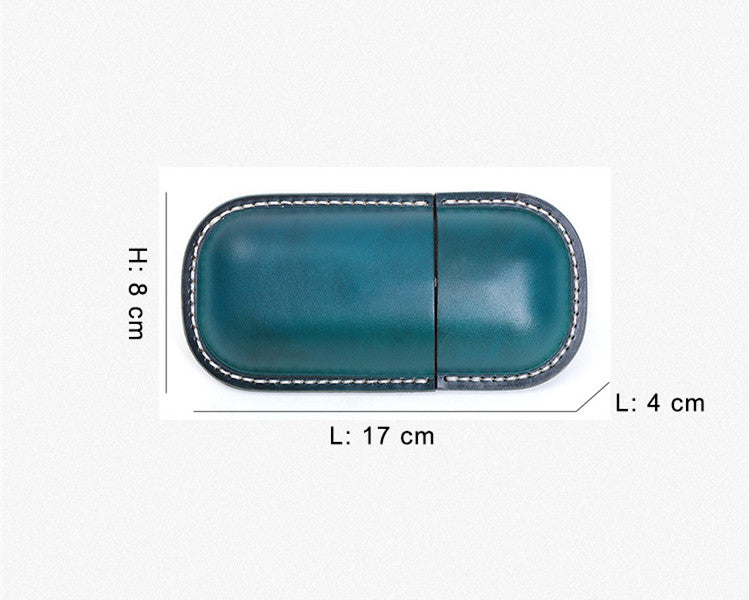 Handgemaakte Leren Brillenkoker Bastien - Blauw