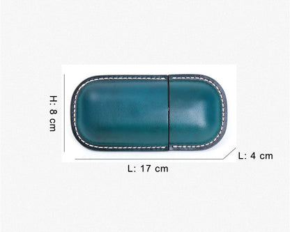 Handgemaakte Leren Brillenkoker Bastien - Blauw