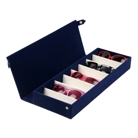 Leren fluwelen Brillendoos Delphine - Donker blauw