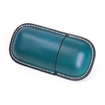 Handgemaakte Leren Brillenkoker Bastien - Blauw
