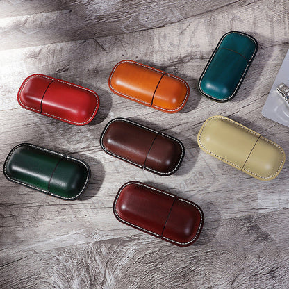 Handgemaakte Leren Brillenkoker Bastien - Blauw